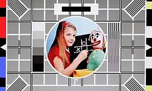 BBC test card 'F', featuring Carole Hersee and Bubbles the clown.
