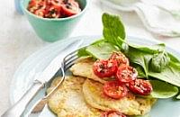 Corn Fritters and Roasted Plum Tomatoes