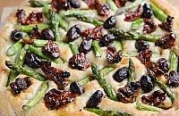 Focaccia with British Asparagus, Olives and Sun Dried Tomatoes